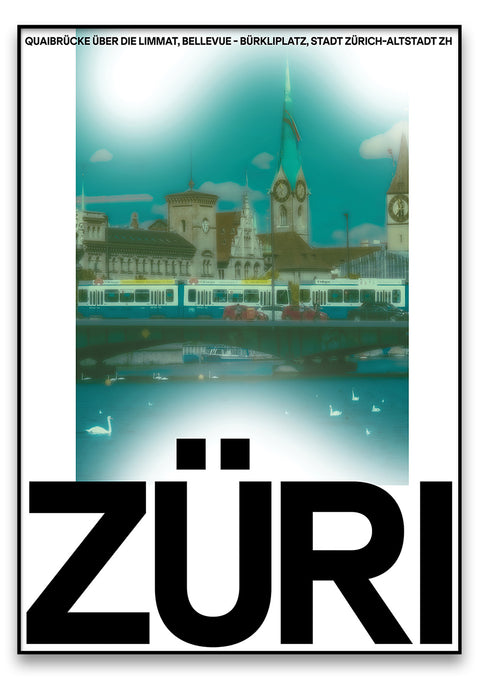 Ein Züri Limmatblick-Plakat mit dem Wort Zuri in Typographie darauf.