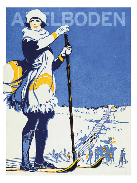 Ein Adelboden mit einer Frau auf Skiern.
