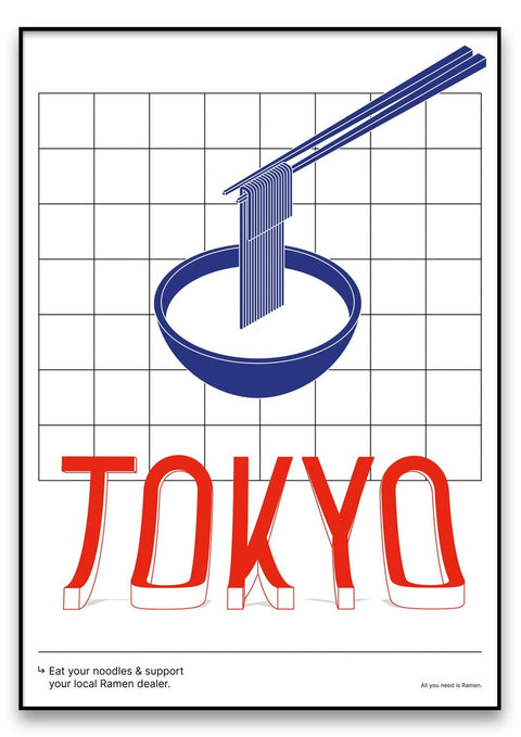 Ein Tokio-Poster und Essstäbchen.