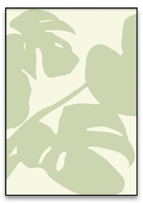 Ein grün-weißes Blattmuster, Monstera 01 auf weißem Hintergrund.