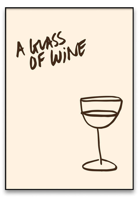 Ein Weinglas mit den handgeschriebenen Worten „a glass of wine“.