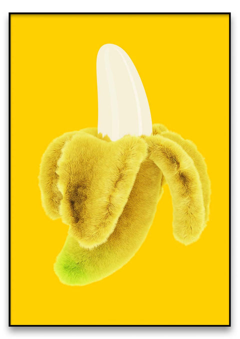 Eine vom Künstler entworfene gefüllte Banane auf gelbem Hintergrund.