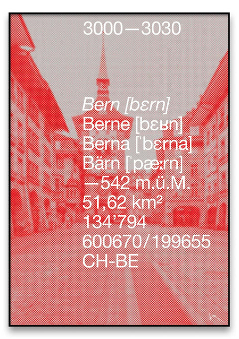 Ein Grafik Design Poster mit einer Karte von Bern, Schweiz.