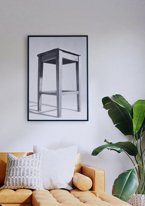 Eine schwarz-weiße Fotografie eines Holzhockers in einem Wohnzimmer.
Produktname: Stuhl

Eine schwarz-weiße Fotografie eines Stuhls in einem Wohnzimmer.