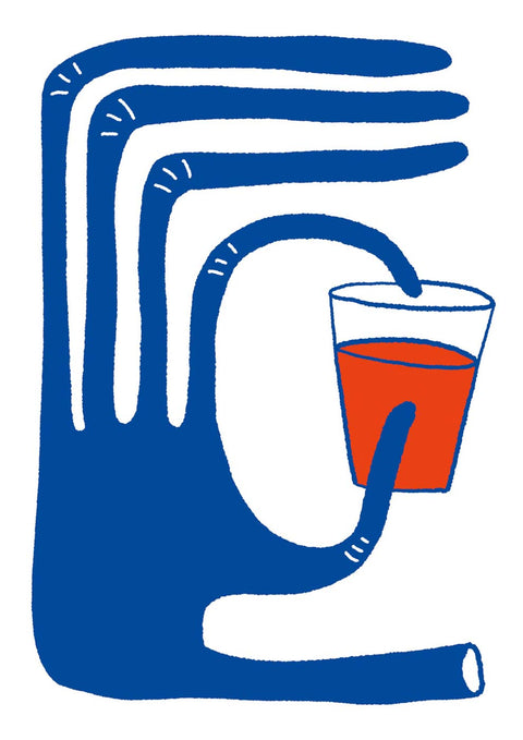 Eine Illustration einer Hand, die ein Glas Flüssigkeit hält, ausgeführt mit außergewöhnlichen Fähigkeiten im Grafikdesign.