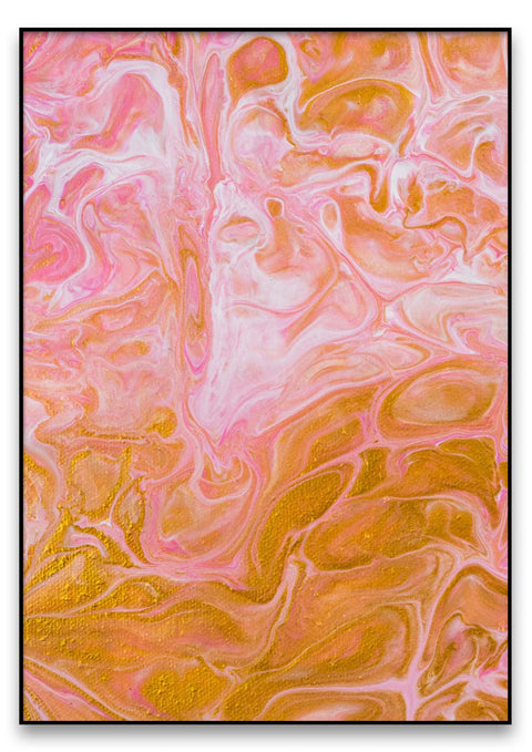 Ein abstraktes Gemälde mit rosa Wirbeln und goldfarbenen Akzenten, Hands On You.