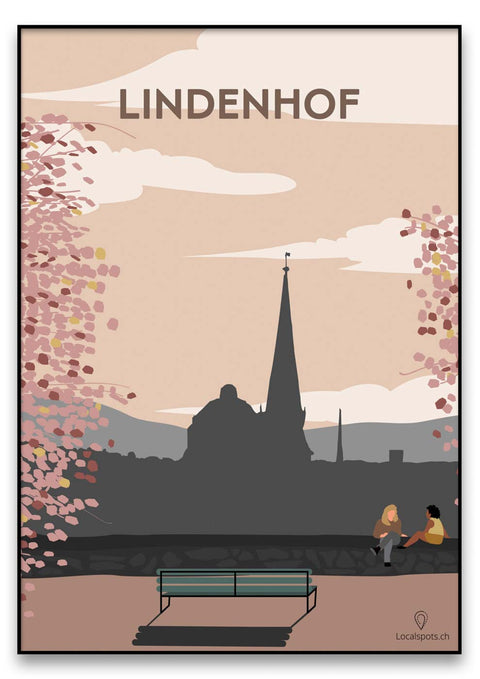 Eine Grafik mit den Worten „Lindenhof“ auf einem Poster.