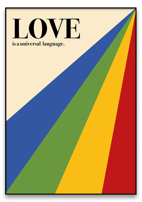 A Love Is A Universal Language Light mit lebendigen Farben und eleganter Typografie.