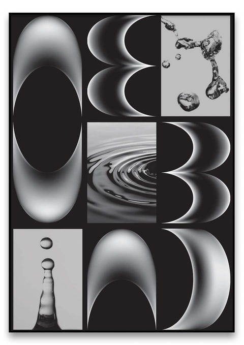 Eine monochrome Fotografie von Neubad Werbeplakat und Blasen.