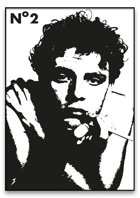 Eine Nummer-Zwei-Zeichnung eines Mannes mit einer Zigarette.