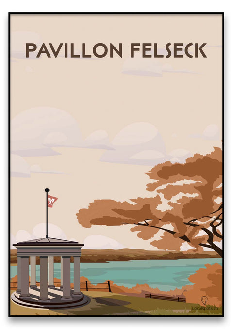 Pavillon Felseck in der Natur - Malerei & Illustration, Vintage-Plakat.
