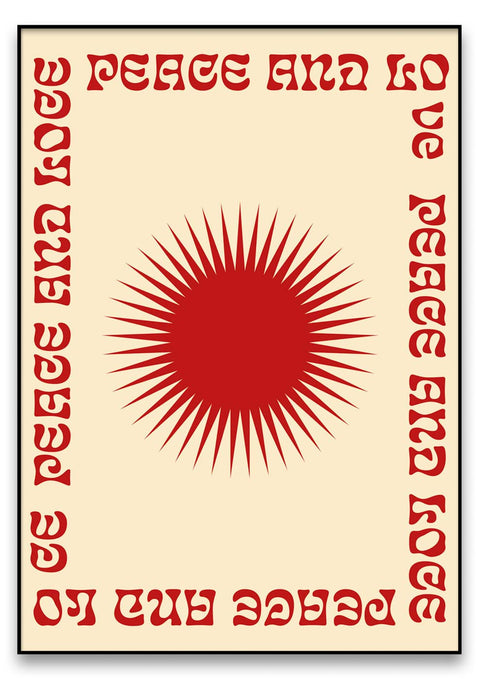 Ein Peace And Love-Poster im Retro-Ästhetik-Design.