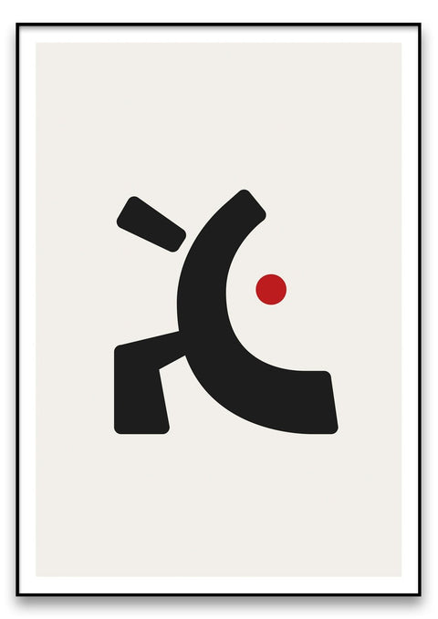 Ein Schwarz-Weiß-Bild eines japanischen Schriftzeichens Nr. 2 mit einem roten Punkt, verkauft von lokalen Künstlern.