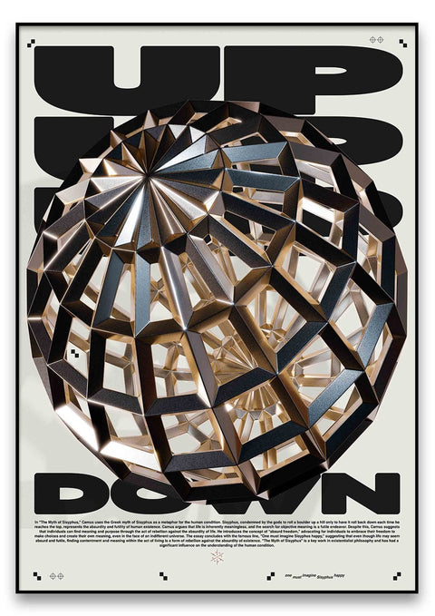 Ein Poster von Timon Tresch mit dem Wort „up down“, von Künstlern erstellt und von Qualitätsdruckereien gedruckt. Der Produktname ist 72 Sisyphus Wireframe.