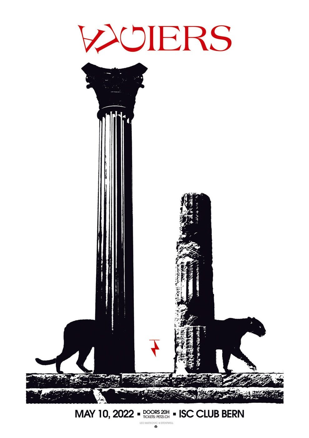 Ein monumentales Algier-Gigposter mit einem Löwen und einer Katze, die vor einer Säule stehen.