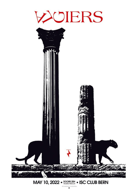 Ein monumentales Algier-Gigposter mit einem Löwen und einer Katze, die vor einer Säule stehen.
