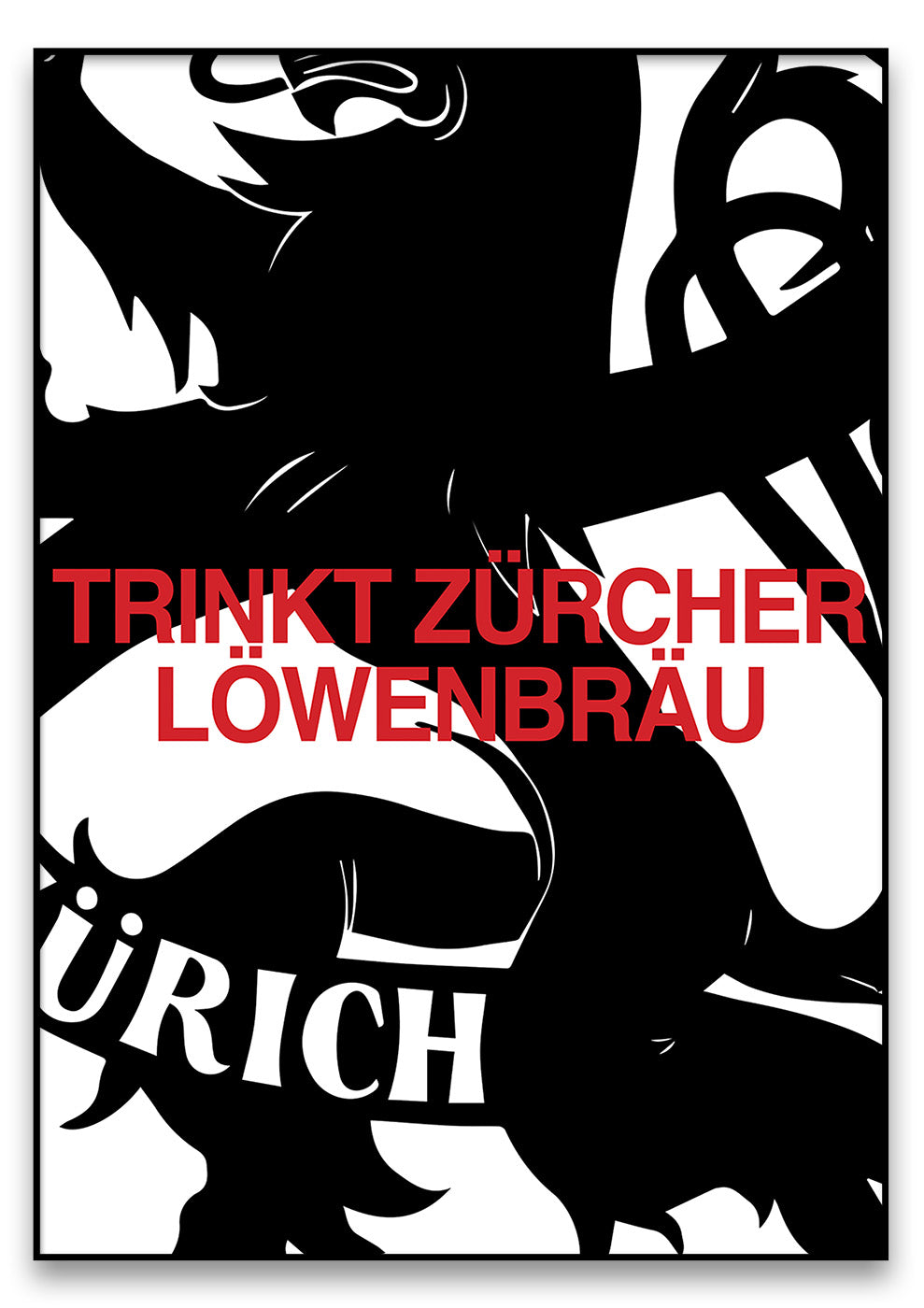 Ein schwarz-weißes typografisches Bild eines Löwen mit den Worten Löwenbräu.