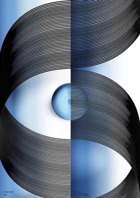 Ein blau-schwarzes Poster mit einem „Other Minds“-Design.