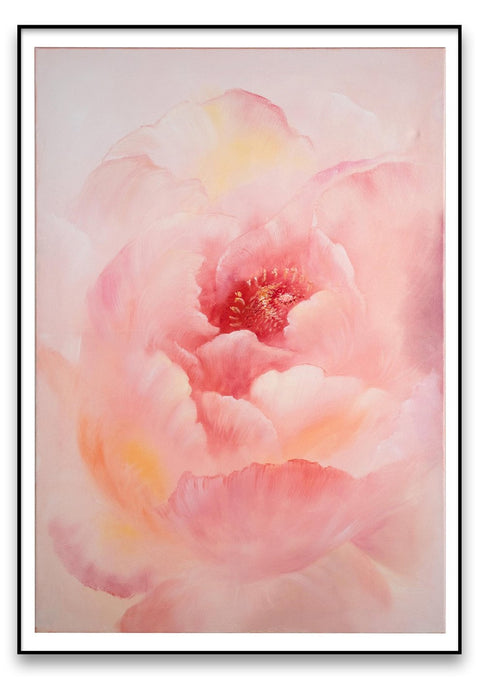 Eine zeitgenössische Botanikmalerei einer rosa Rose auf weißem Hintergrund.
