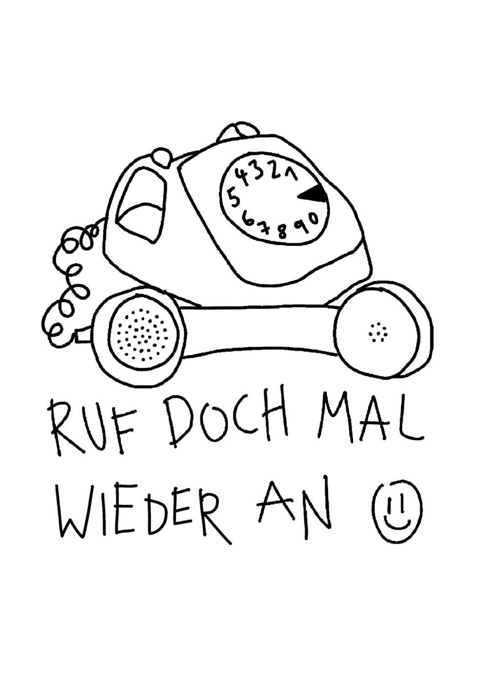 Eine Doodle-Kunst Zeichnung eines Telefons mit den Worten Ruf doch mal wieder an.