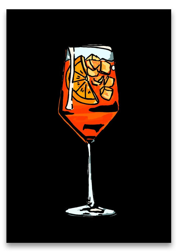 Eine Illustration eines Glases mit einem Spritz auf einem schwarzen Hintergrund.