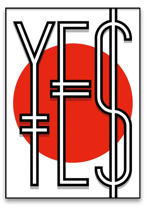 Das JA-Symbol in typografischem Design auf weißem Hintergrund.