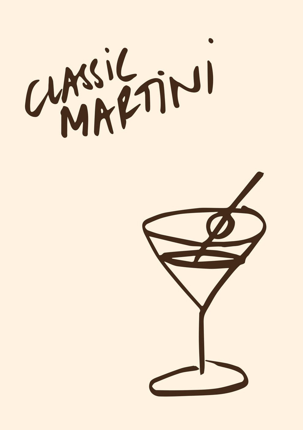 Ein Martiniglas mit der Aufschrift „Classic Martini“ in eleganter Typografie.