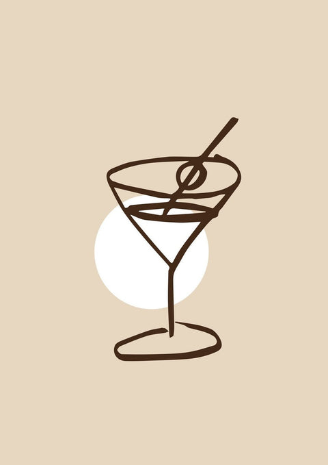 Ein Grafik-Design eines Color Your Martini-Glases mit einem Strohhalm auf einem beigen Hintergrund.