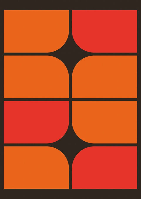 Eine abstrakte, orange und schwarze Grafik mit einem Quadrat in der Mitte namens Geometry 02.