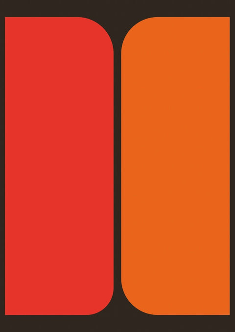 Ein rotes und orangefarbenes geometrisches 03-Logo auf schwarzem Hintergrund.