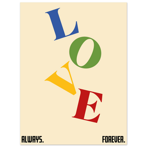 Ein Poster mit der Typografie der Worte Liebe. stets. für immer.