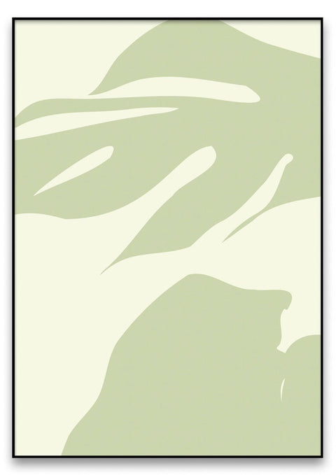 Ein Gemälde eines Monstera 02 mit grünen und weißen Farben und fließenden Linien.