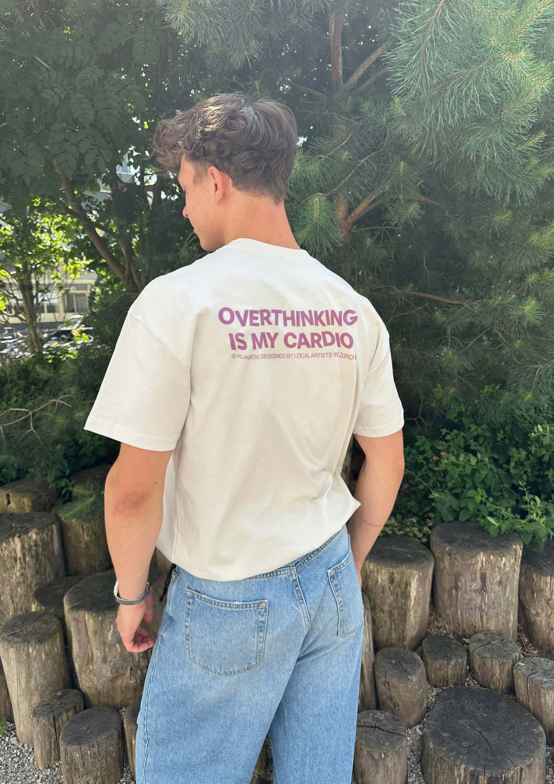 «Overthinking is my Cardio» Backprint Heavy weight tee White