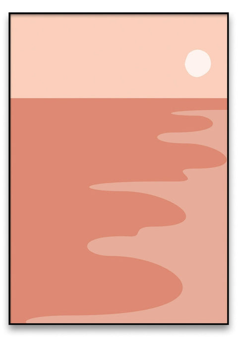 Eine Illustration eines Sonnenuntergangs auf einem rosa Hintergrund.