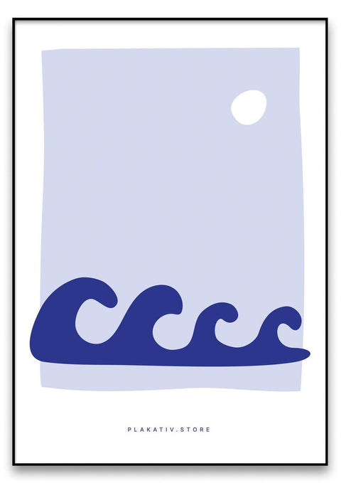 Eine blaue und weiße Grafik mit einer Welle im Hintergrund.