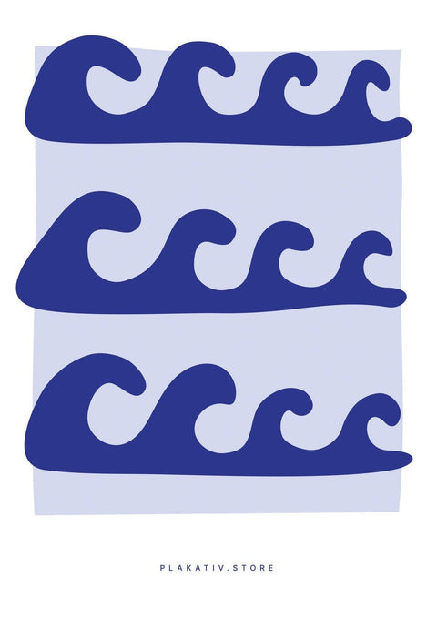 Ein blau-weißes Grafikdesign aus Wellen auf weißem Hintergrund.
