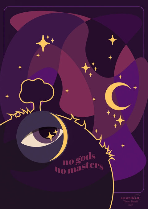 Eine Illustration eines Posters mit den Worten 55 No Masters in dunklen Tönen.