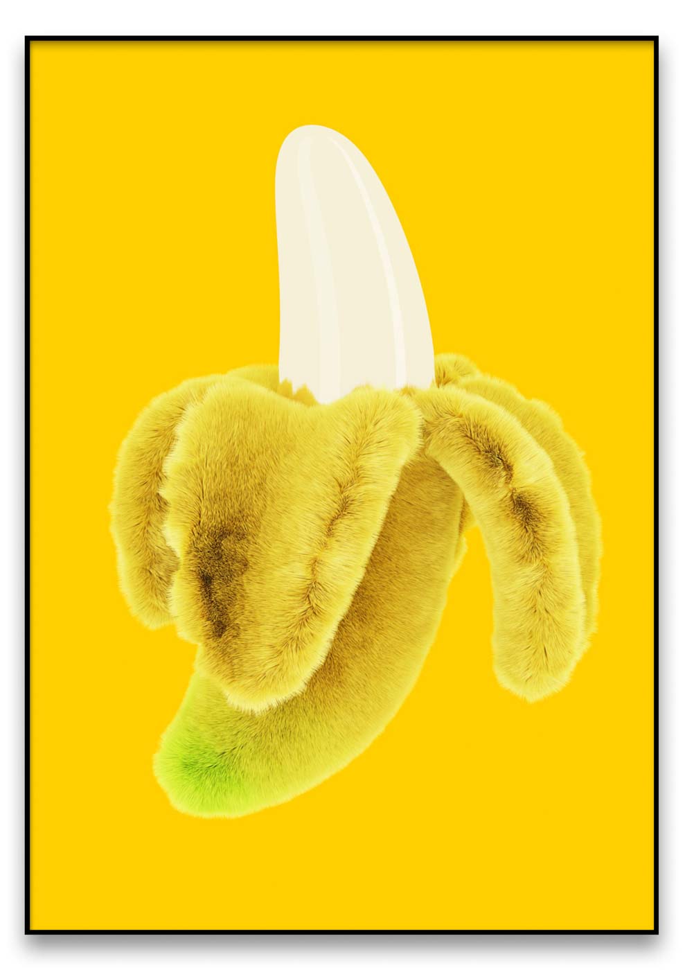 Eine vom Künstler entworfene gefüllte Banane auf gelbem Hintergrund.