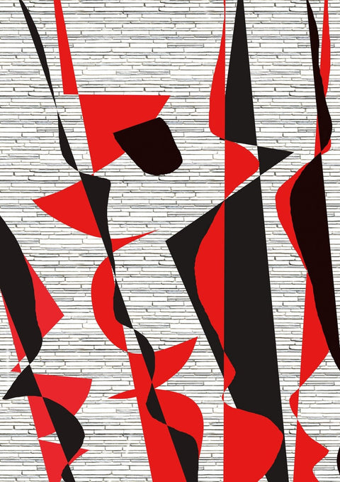 Eine rote und grafische abstrakte Diefreimaler 2 an einer Ziegelwand.