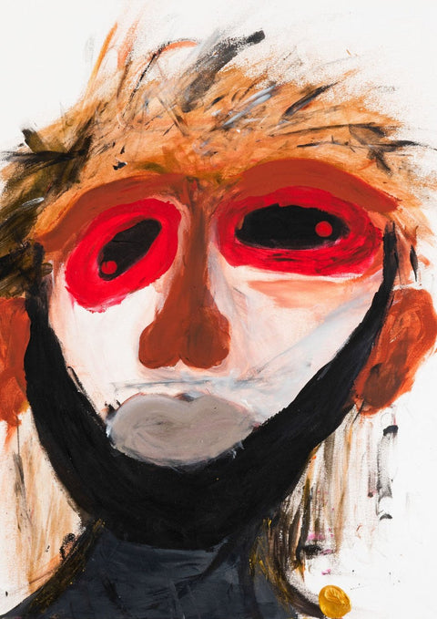 Ein Gemälde eines Mannes mit roten Augen, mit einer Farbpalette aus lebendigen Farbtönen von Diefreimaler 3.