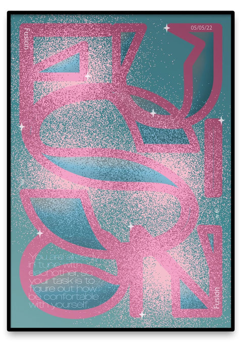 Ein rosa-blauer Schal mit abstraktem Design und Fusion-Elementen.