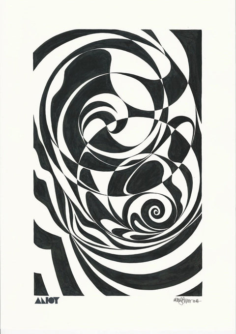 Eine schwarz-weiße Zeichnung eines abstrakten Hear-Designs.