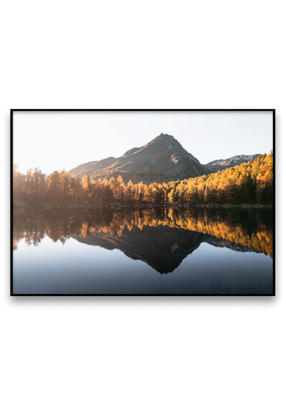 Eine Fotografie des Lärchenparadieses, die in einem ruhigen See reflektiert wird.