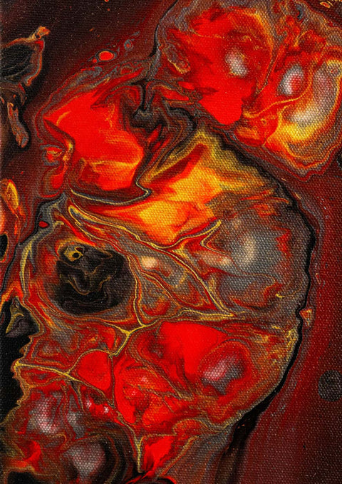 Eine abstrakte Malerei mit Rottönen und Schwarztönen, Lost in the Fire.
