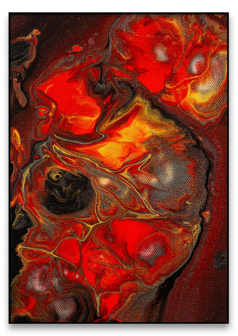 Eine abstrakte Malerei mit Lost in the Fire und schwarzen Farben.