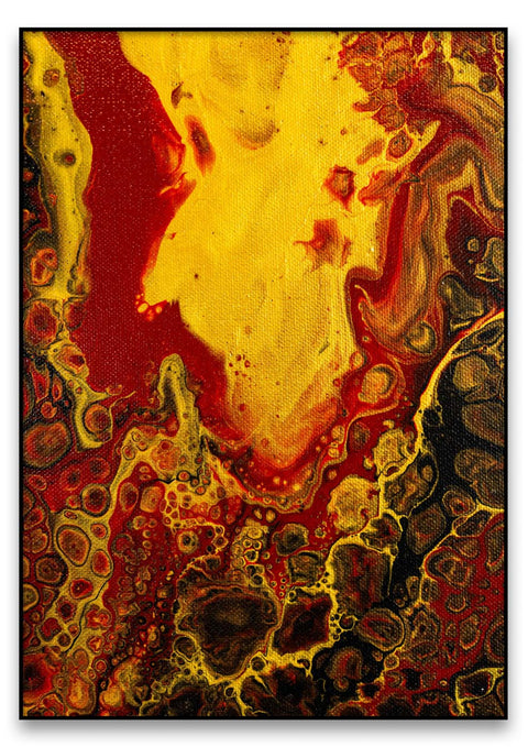 Eine abstrakte Malerei mit leidenschaftlichem Mach kaputt, gelb und schwarz.