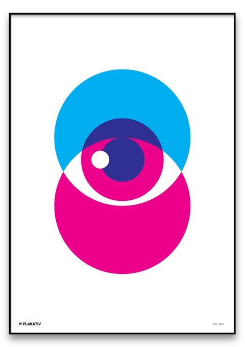 Ein Opal-Poster mit einem blauen, rosa und blauen Auge.