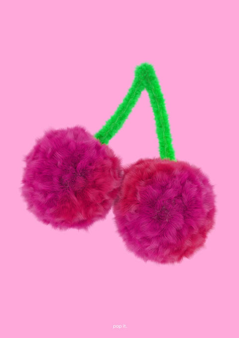 Zwei Pop a Cherry auf einem rosa Hintergrund.