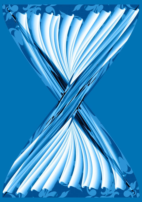 Ein blau-weißes Sanduhr-Design in Blautönen auf blauem Hintergrund.