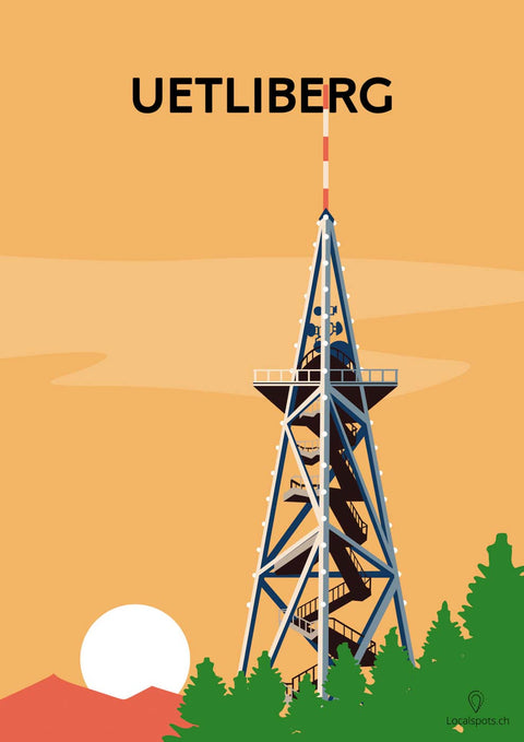 Ein Uetliberg-Plakat mit der Aufschrift „Uetliberg-Turm“, entworfen in Zürich.